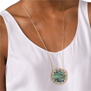 House of Harlow 1960 Gold Necklace with Green Abalone Pendant